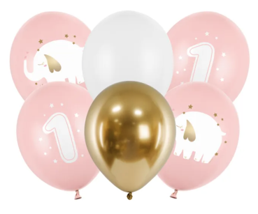 Latexballons - 1. Geburtstag Elefanten, Mädchen - je ø 30cm